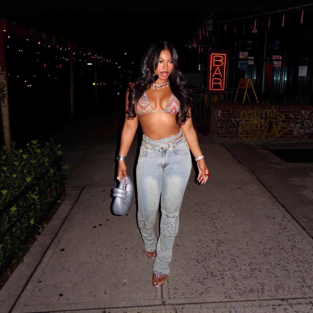 街头潮流女装牛仔长裤子