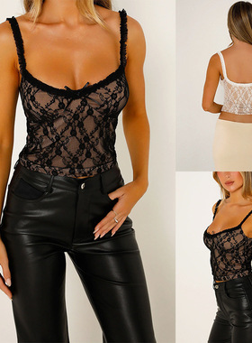 Lace halter sexy tank top 夏季女装上衣蕾丝内衬吊带性感小背心