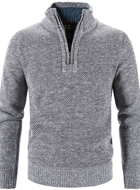 Thickened standup collar sweater加绒加厚立领毛衣半开领针织衫