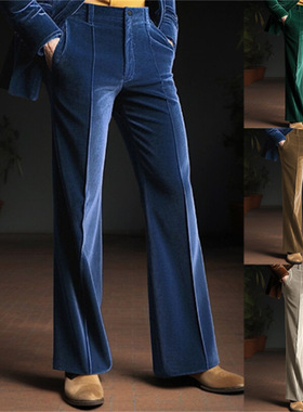 Solid-colored velvet trousers 正装纯色金丝绒修身微喇裤西装裤