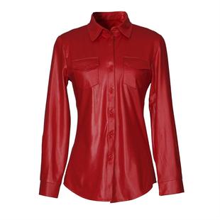 Long-sleeved PU shirt leather jacket长袖外套人造PU衬衫皮夹克