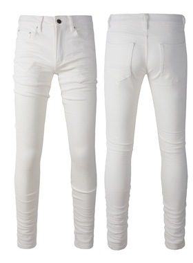 White jeans stretch slim legs 潮牌白色牛仔裤弹力修身小脚长裤