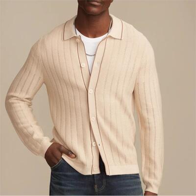 长袖镂空针织衫男休闲Polo衫