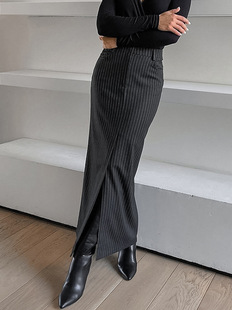 Slim-fit straight-leg skirt 气质通勤感条纹修身显瘦直筒半身裙