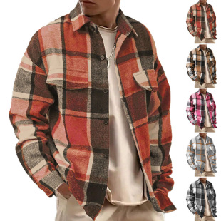 Checkered shirt with long sleeves jacket格纹衬衫磨毛长袖外套