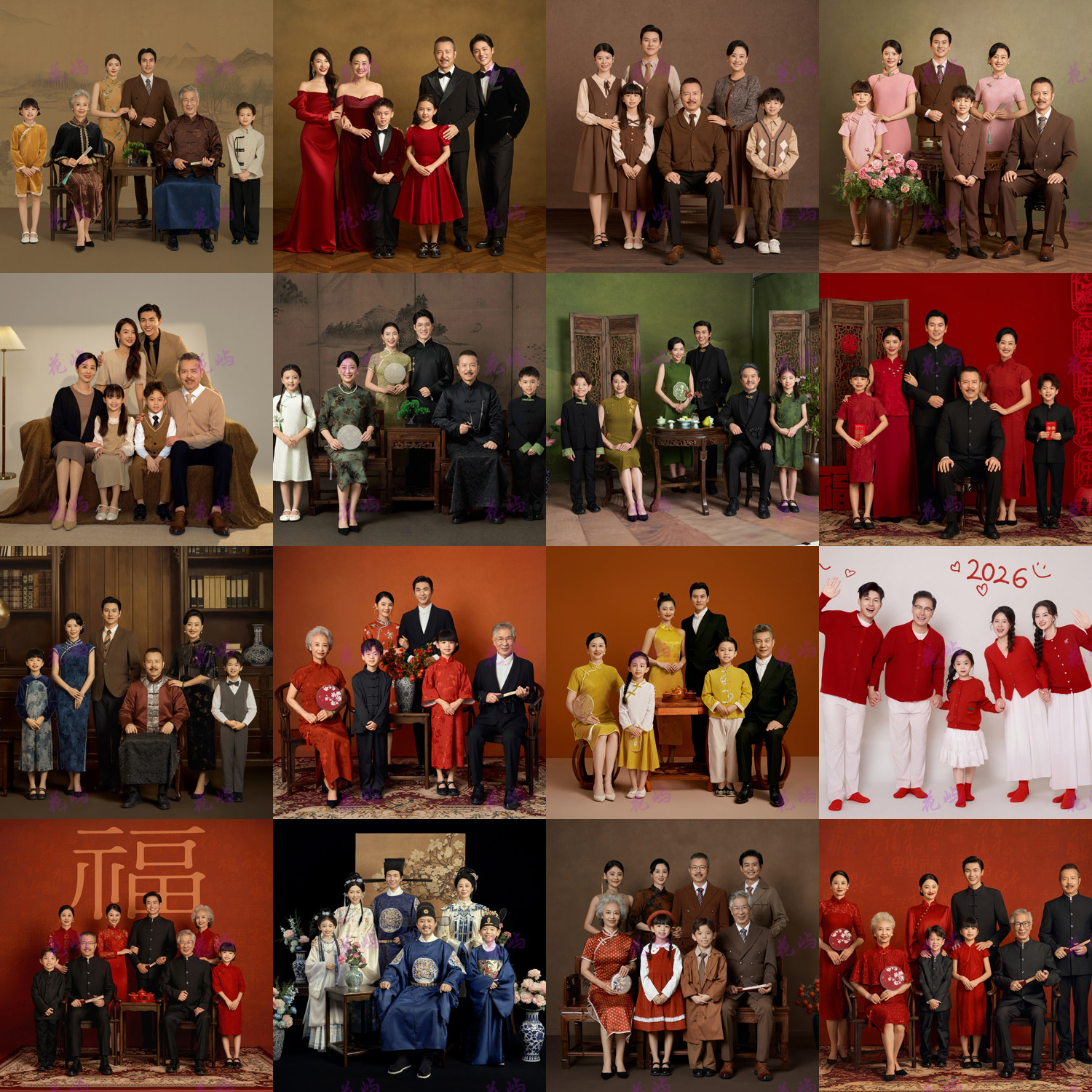 新款影楼拍照主题全家福摄影服装家庭装一家六口亲子装写真艺术照