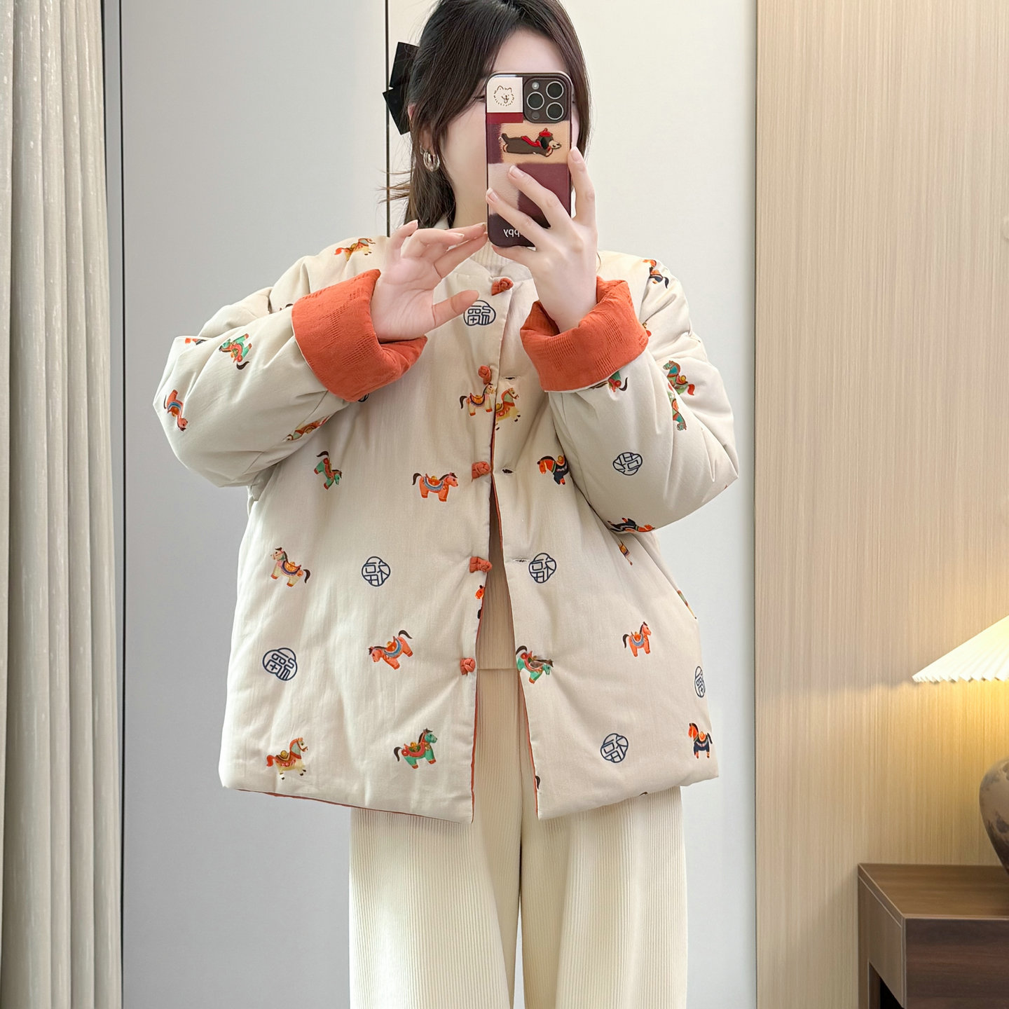 新中式国风盘扣印花双面穿棉服