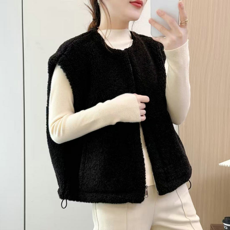 欧货休闲仿羊羔毛绒马甲女外搭