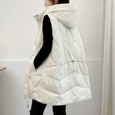 欧货宽松中长款连帽羽绒棉马甲女