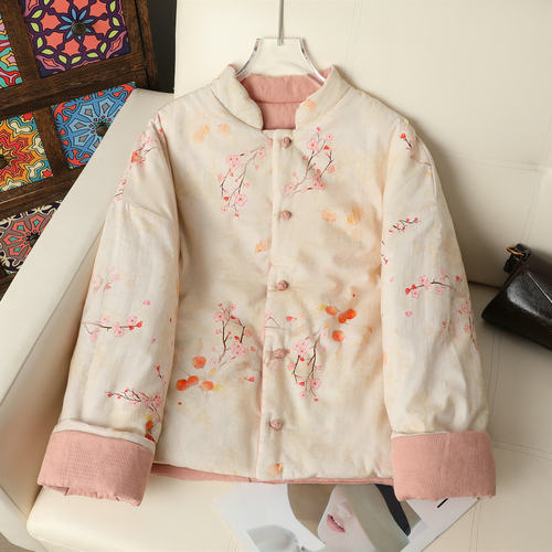 国风盘扣双面穿碎花手工棉服外套