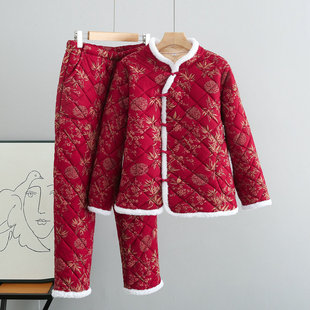 套装 民族风复古保暖棉衣棉裤 新款 东北碎花大花棉袄两件套女冬季