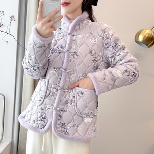 东北休闲碎花大花棉袄女冬季小个子复古盘扣加绒保暖棉衣棉服外套