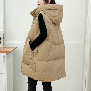 欧版大码中长款连帽羽绒棉马甲女2025秋冬新宽松休闲马夹外套背心