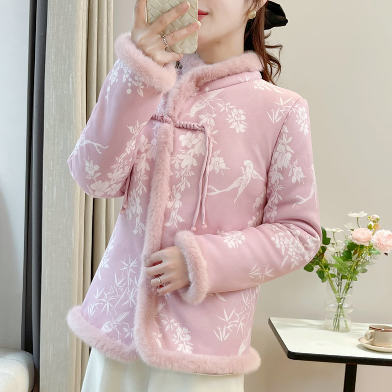 中国风新中式加绒加厚花棉袄