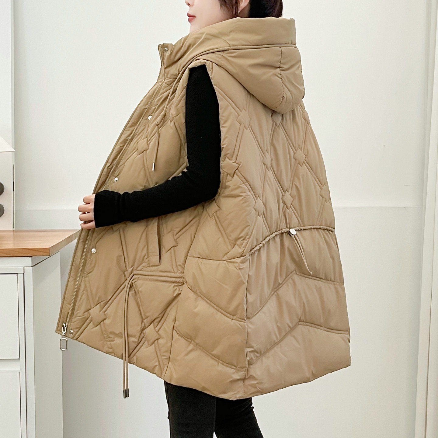 欧版大码中长款羽绒棉马甲女