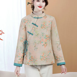 加厚保暖洋气棉袄外套 新款 新中式 国风复古盘扣印花棉服女2025冬季