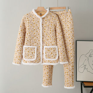 套装 东北休闲大花袄棉袄两件套女冬季 民族风家居棉服加厚棉衣棉裤