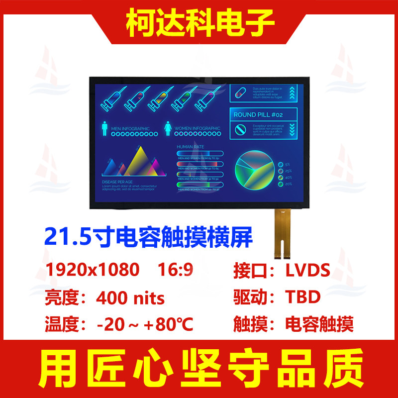 21.5寸1920x1080高对比度LVDS横屏IPS液晶显示模块带电容式触摸屏