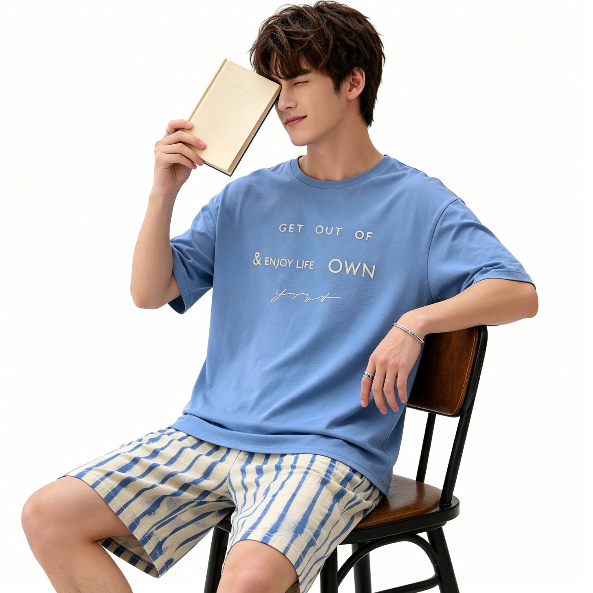 夏季新款纯棉睡衣男简约休闲风夏睡衣/家居服套装