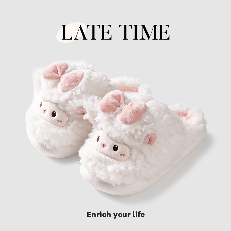 可爱少女心蝴蝶结小羊棉拖鞋女