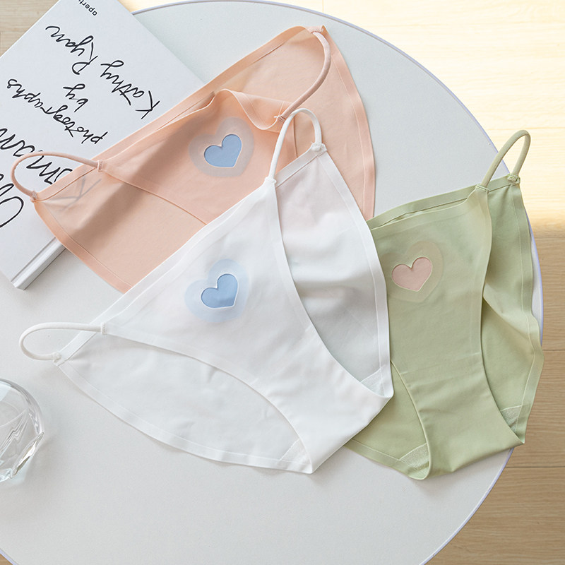 高开叉夏季薄款撞色爱心冰丝内裤女一片式无痕细带纯棉裆三角裤,女士内衣/男士内衣/家居服,女三角裤,淘宝优惠券,粉丝福利购,淘宝优惠卷