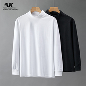 长袖 大码 韩版 修身 2026新款 纯棉潮流T恤高领上衣服体恤打底衫 男士