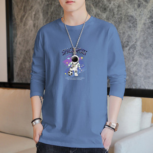 男潮ins港风长袖 新款 t恤潮流宽松男生卫衣上衣服 圆领2025大码 秋季