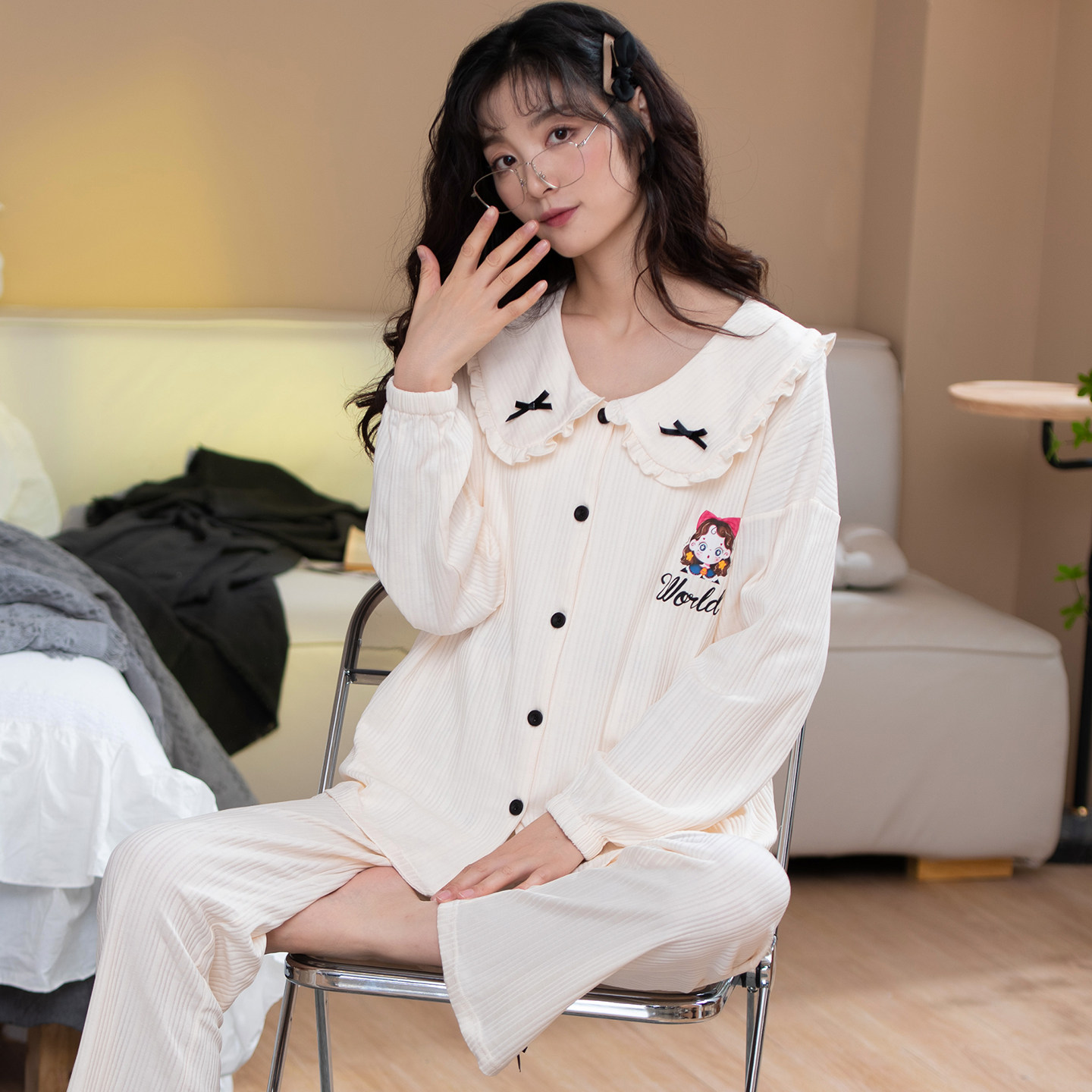 卡之恋女士纯棉睡衣春秋长袖长裤