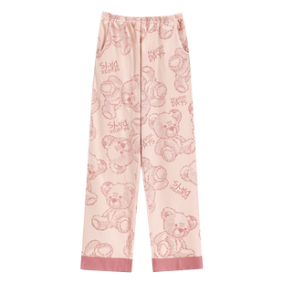 卡之恋纯棉睡裤女夏季薄款粉色小熊印花卡通高腰空调裤单件家居裤