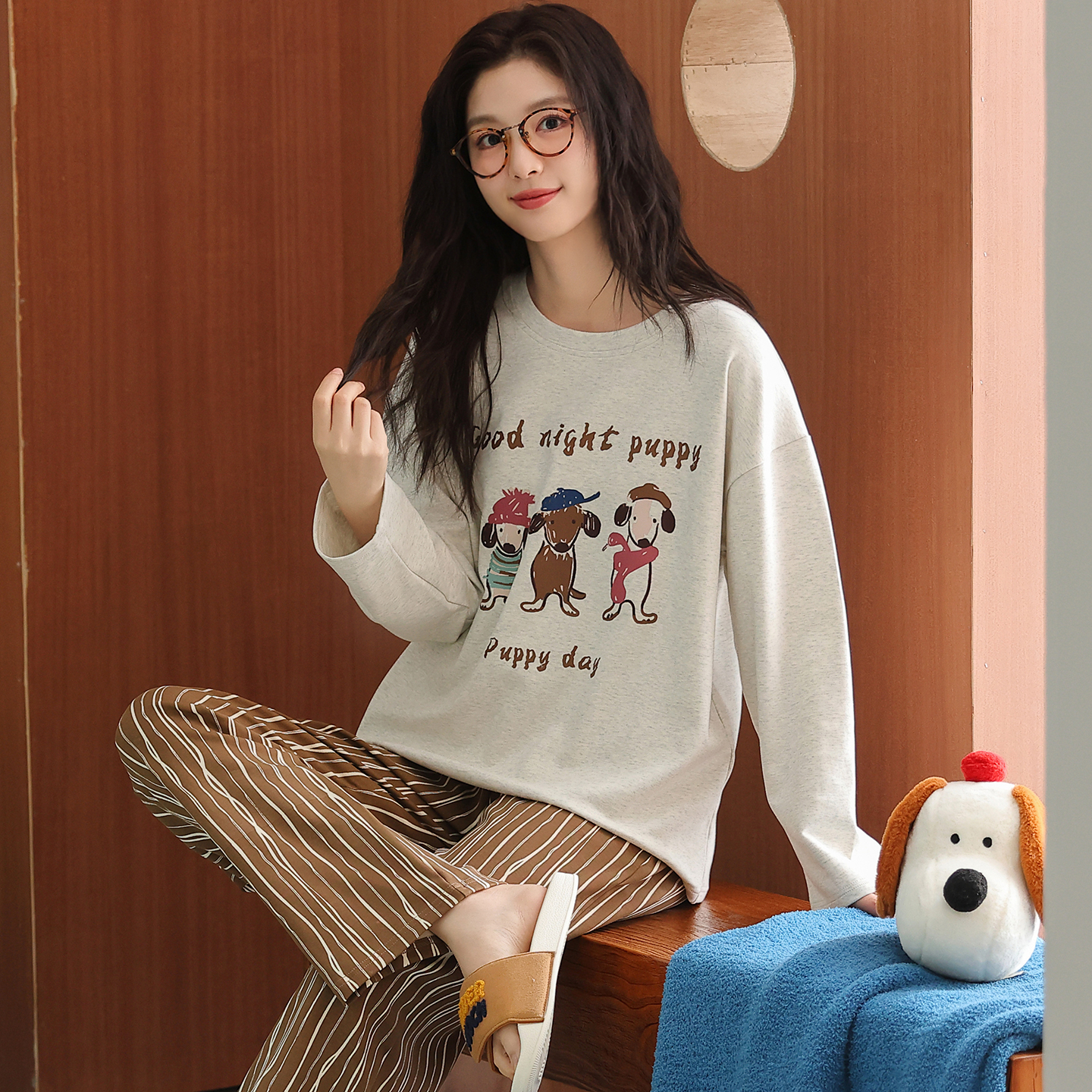 卡之恋女士纯棉睡衣春秋长袖