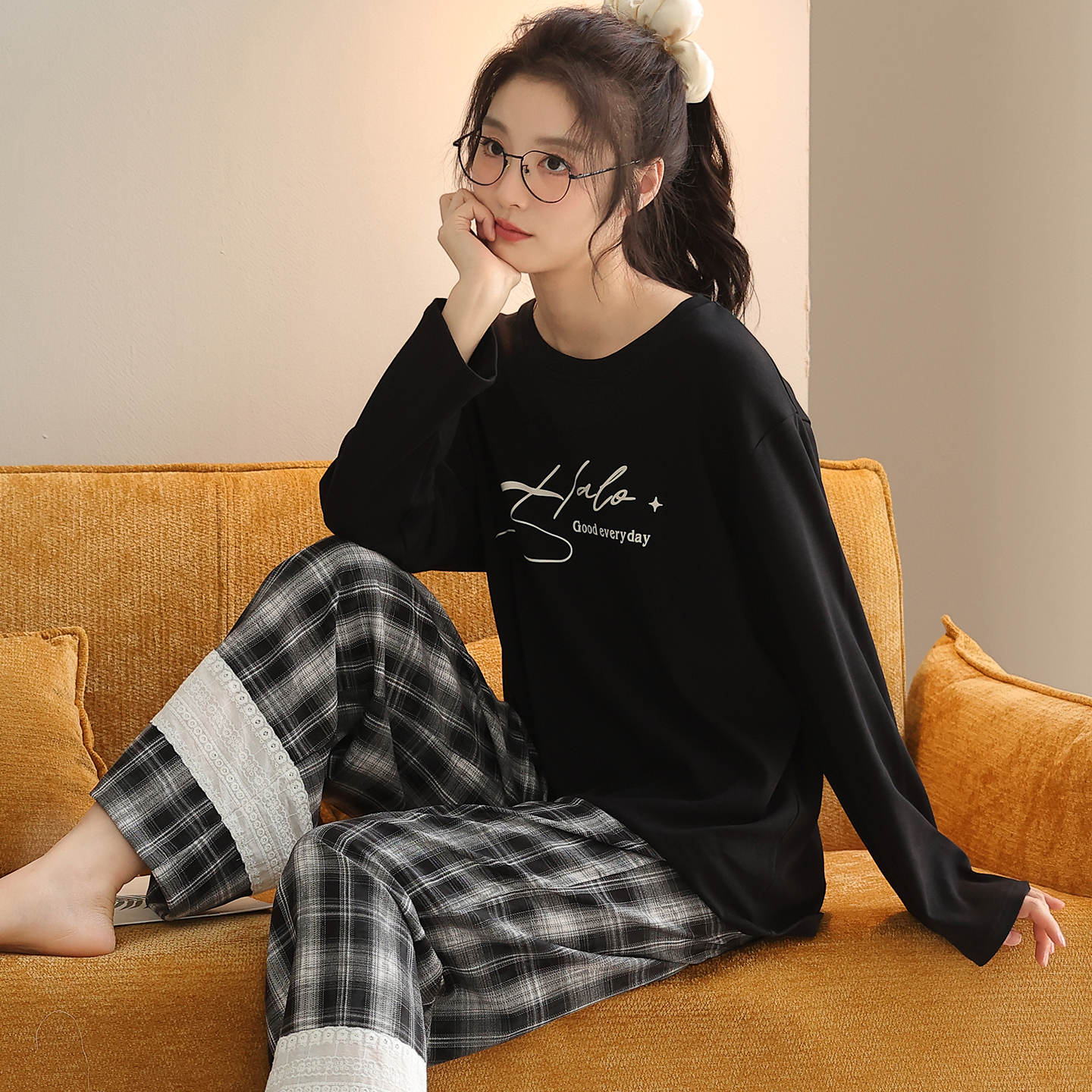 卡之恋纯棉加厚睡衣女春秋冬长袖