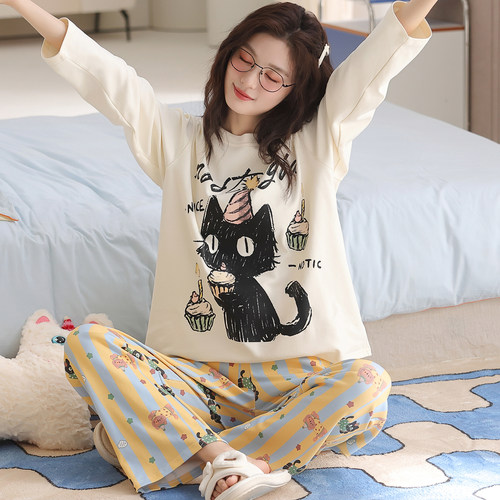 卡之恋纯棉加厚睡衣女春秋冬长袖
