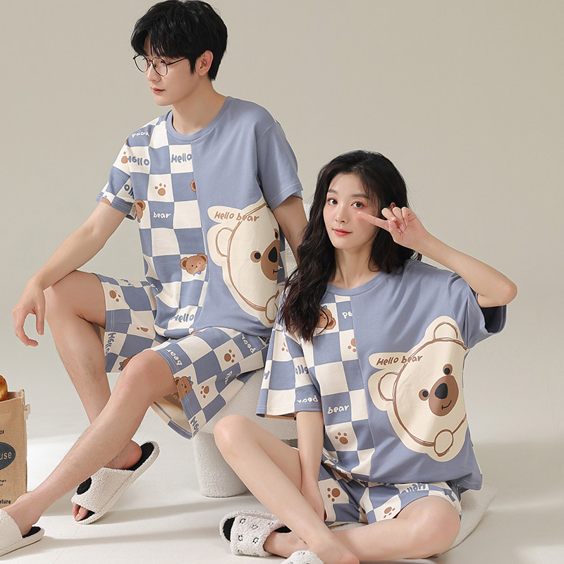 卡之恋短袖睡衣情侣装夏款纯棉布料全棉薄款男女同款网红风家居服,女士内衣/男士内衣/家居服,睡衣/家居服套装,淘宝优惠券,粉丝福利购,淘宝优惠卷