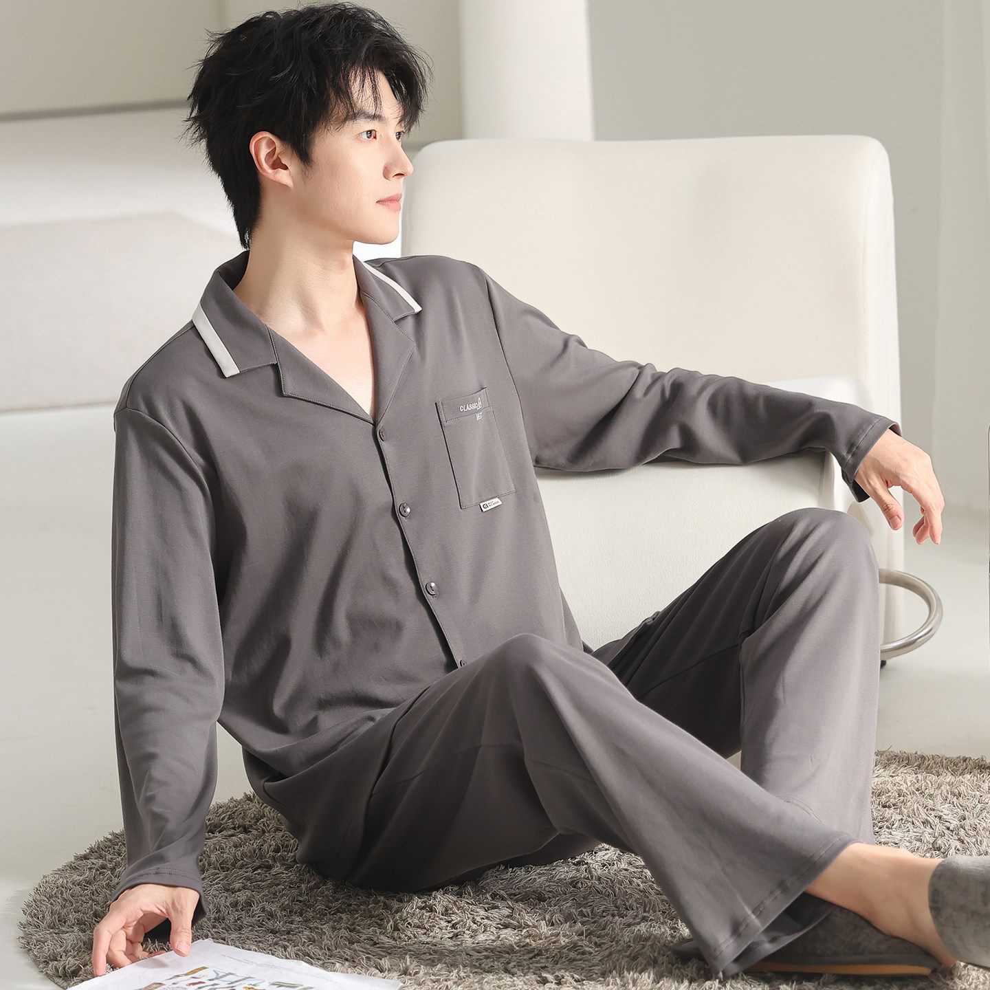 卡之恋纯棉加厚睡衣男春秋冬长袖