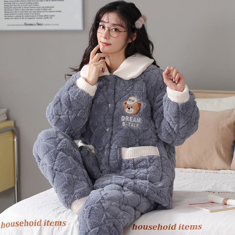 卡之恋女睡衣三层夹棉珊瑚绒新款