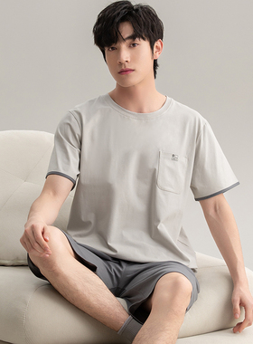 卡之恋睡衣夏季男士纯棉圆领短袖短裤薄款7A抑菌灰色家居服可外穿