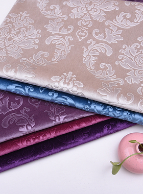 压花金丝绒印花加厚素色沙发布料面料欧式软包背景短毛绒法兰绒布