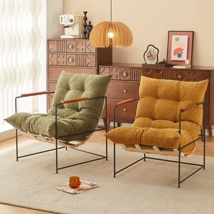 现代简约单人沙发椅金属框架软包休闲椅客厅小户型阳台懒人沙发椅