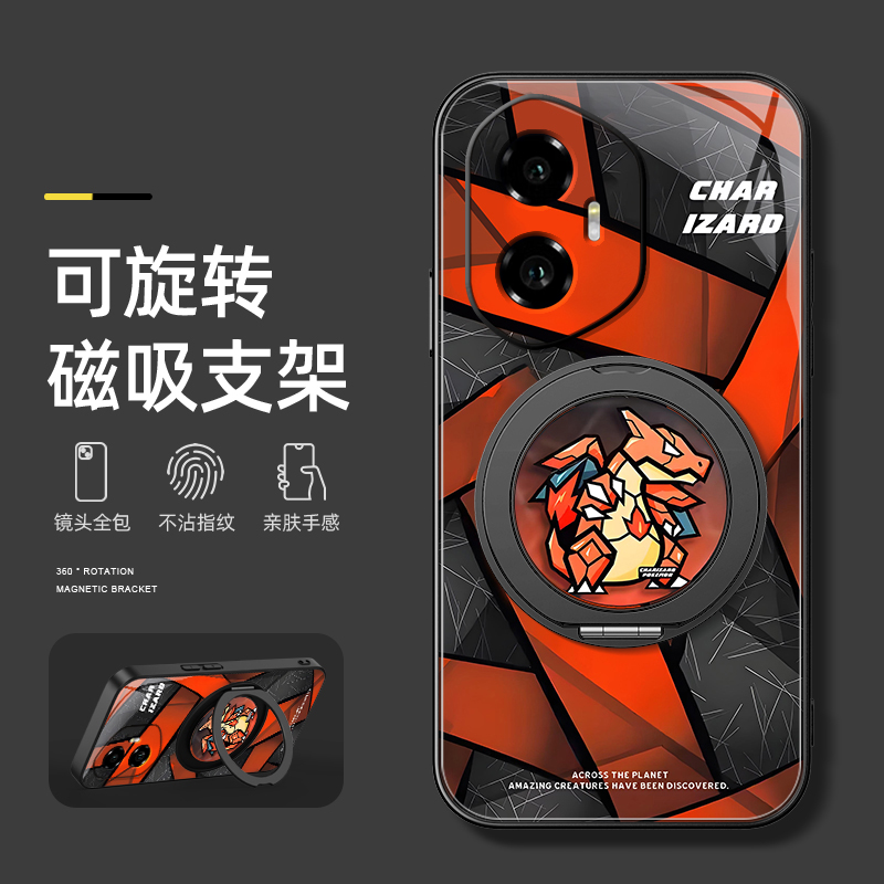 适用荣耀300手机壳新款华为荣耀400/200/power荣耀100pro旋转支架磁吸荣耀90gt哑光80磨砂机甲火龙70/60男款