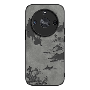 水墨画适用华为荣耀x50手机壳x40GT保护套x30荣耀x20羊巴皮Honorx50i全包防摔x40i轻奢高级感se男新款外壳