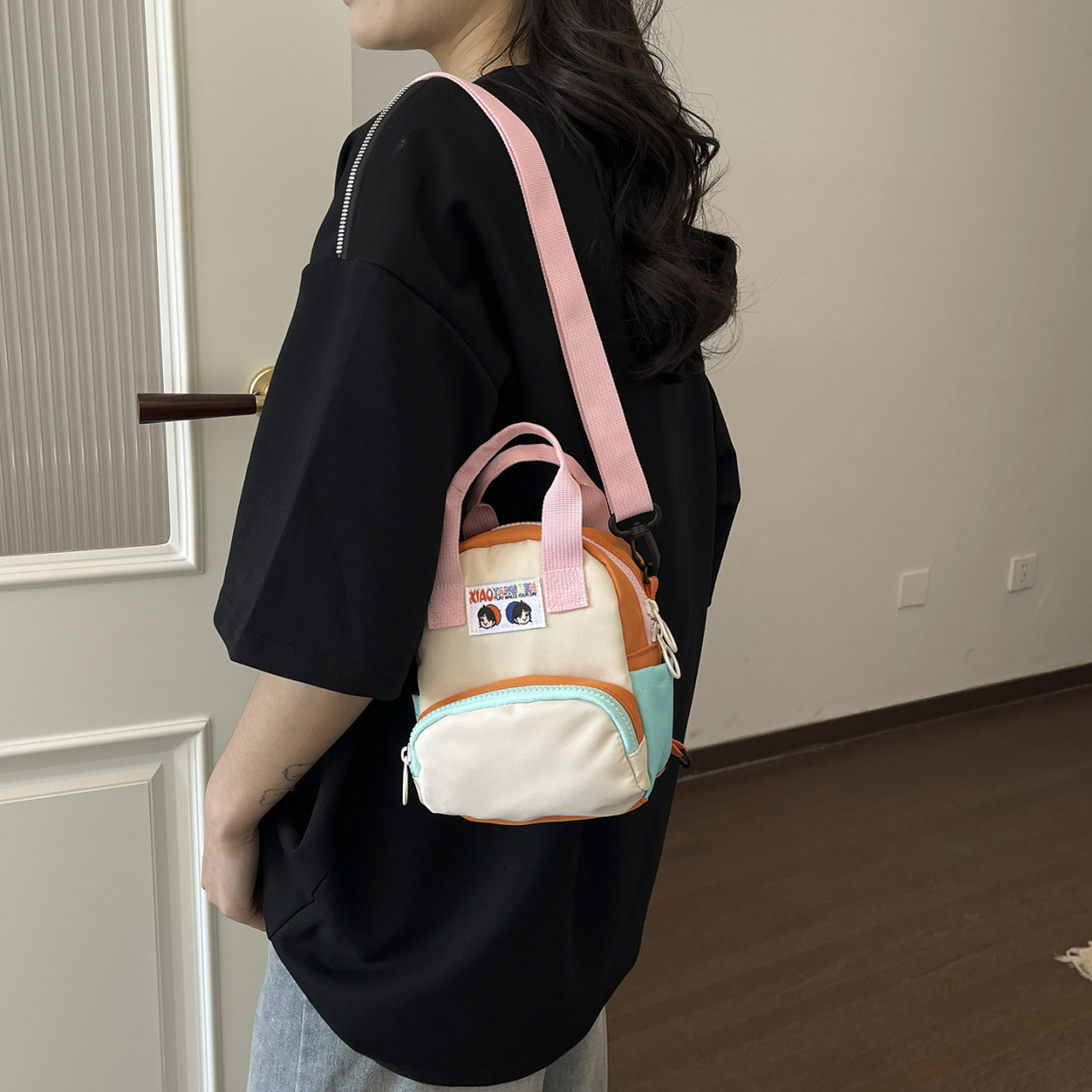 甜妹马卡龙撞色迷你双肩包少女心手提斜挎包韩系in s风学生党女包