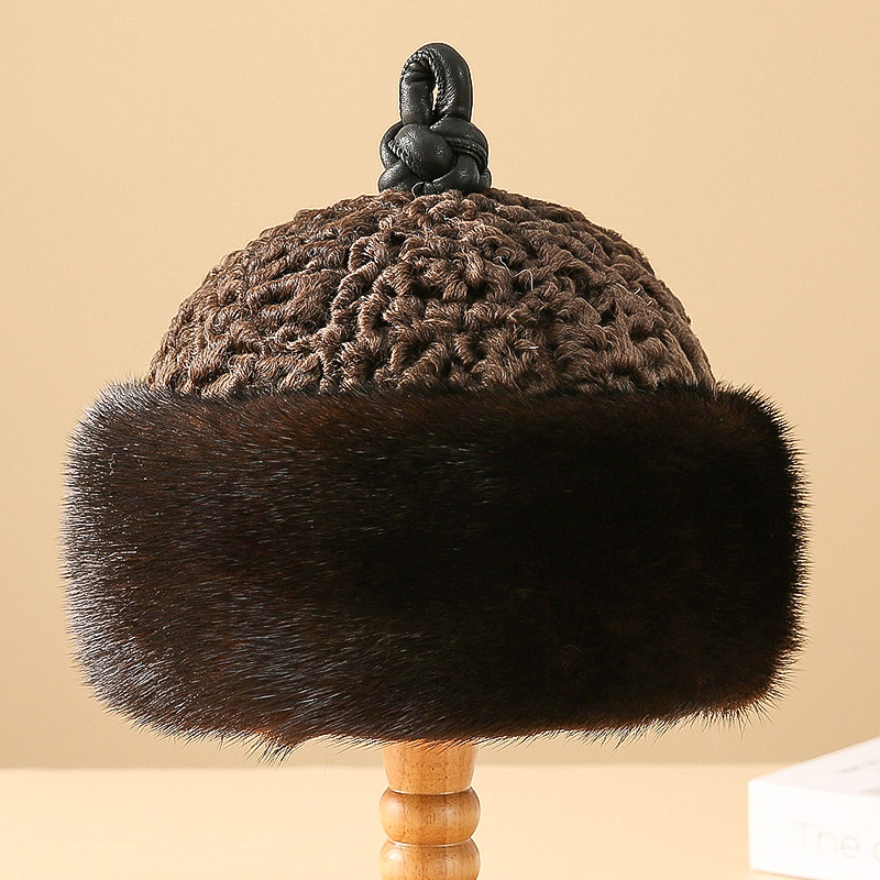 整水貂皮帽子羊羔毛男中老年皮草帽保暖护耳王爷贝勒帽冬季皇帝帽