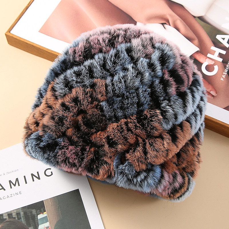 中老年皮草帽子女士冬季保暖护耳獭兔毛菠萝帽加厚奶奶休闲妈妈帽