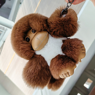 可爱獭兔毛小猴子书包包挂饰毛绒公仔汽车钥匙扣挂件玩偶生日礼物