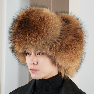 座山雕杨子荣貉子毛雷锋帽东北旅游拍照男火车头皮草帽保暖护耳帽