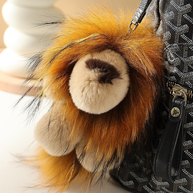 韩国ins可爱真獭兔毛小狮子汽车钥匙扣挂件毛绒公仔包包挂饰礼物