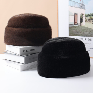 冬季仿水貂毛帽子男式整貂皮草帽貂绒地主帽中老年人绅士帽法式帽
