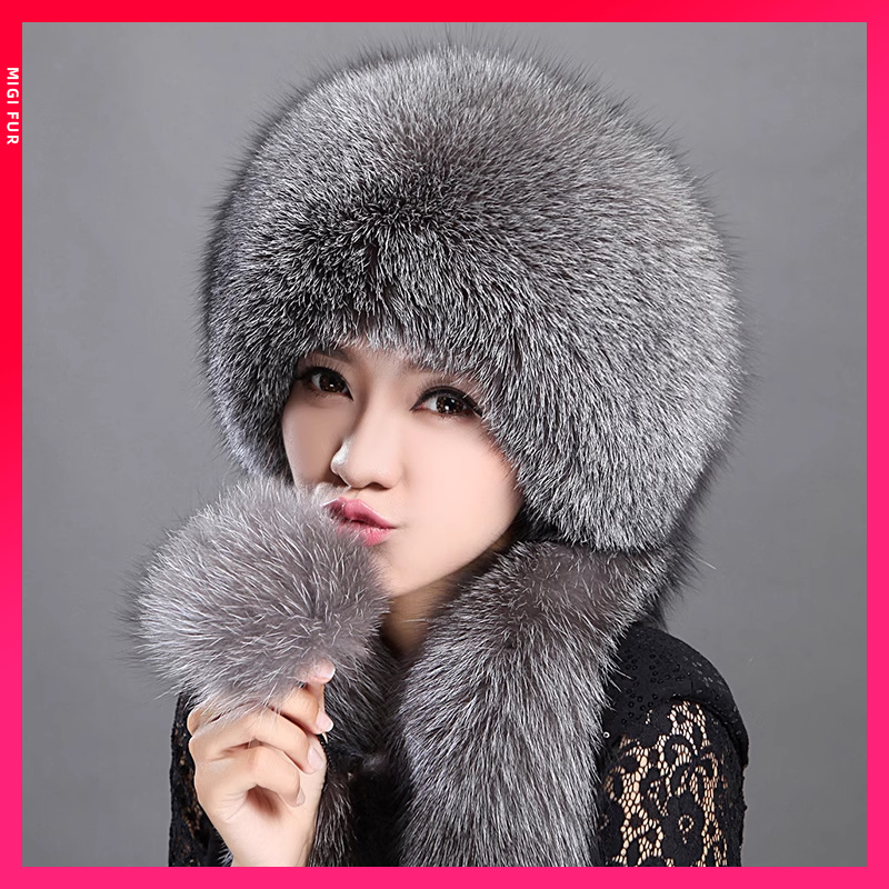 狐狸帽子女冬季獭兔毛户外
