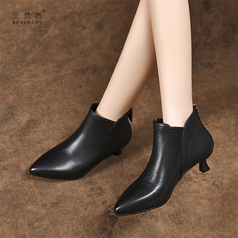 圣梵西优雅小跟靴子时装靴