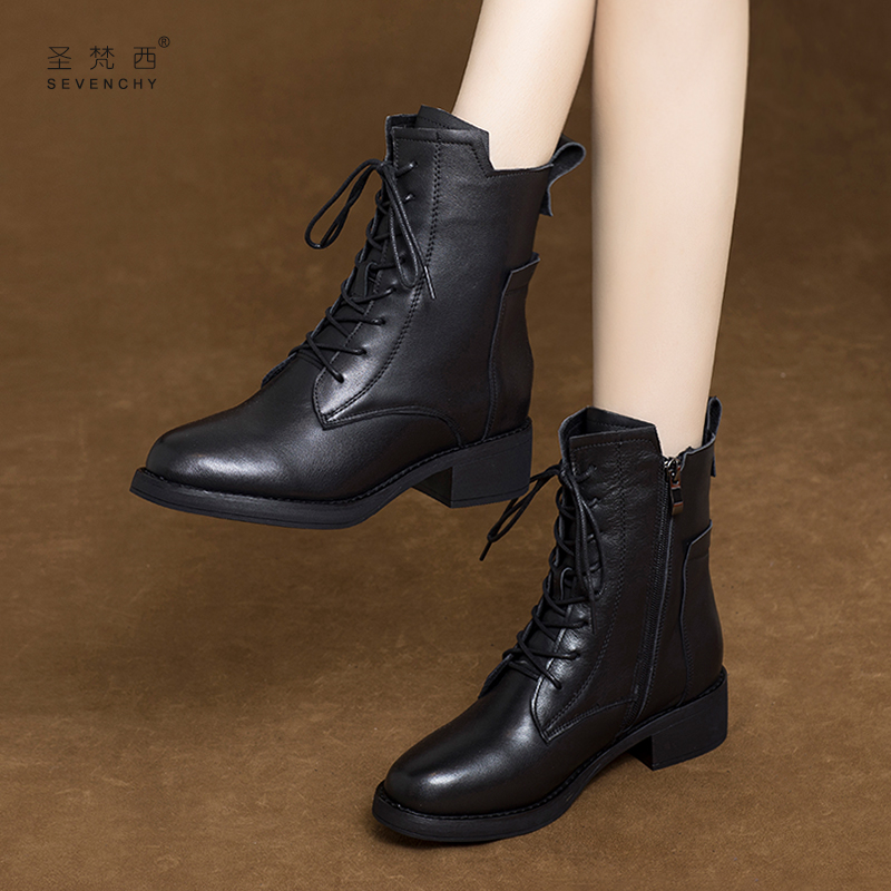 大码女鞋41到43平底真皮马丁靴